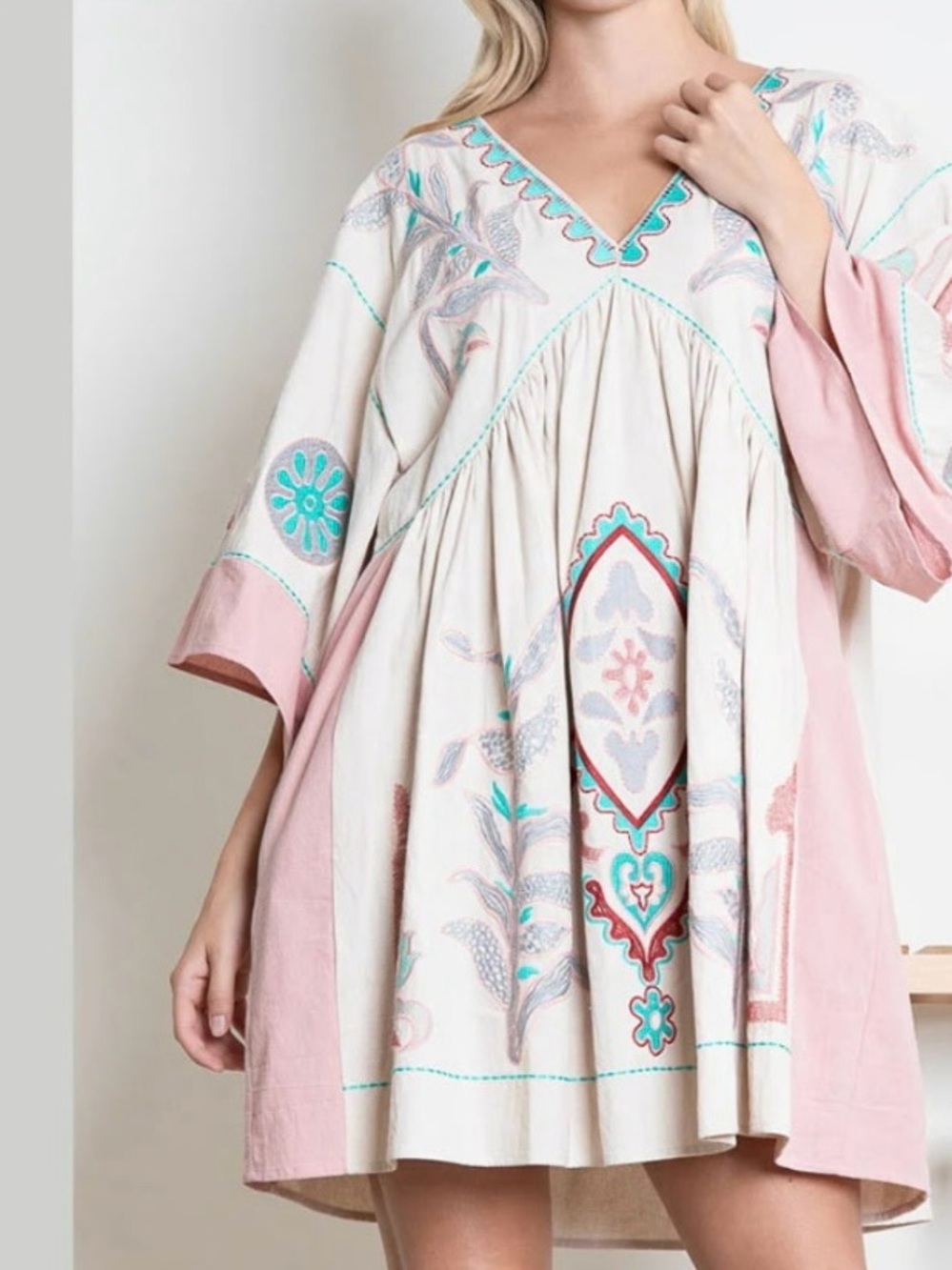 Blue Velvet Embroidered
Boho Babydoll Dress 
Floral Beach M/L  NWT